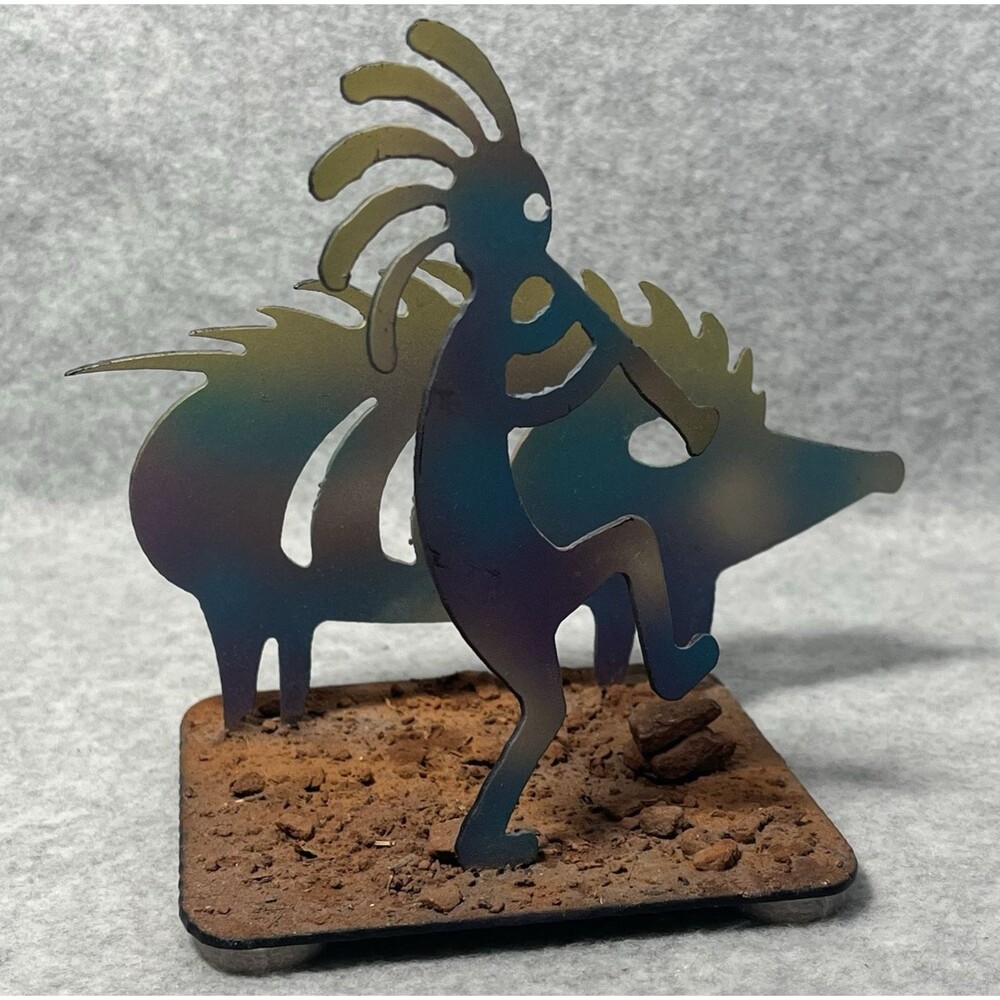 Kokopelli Javelina Southwestern Metal Art Multicolored‎ Desk Decor Desert Navajo - Picture 2 of 11